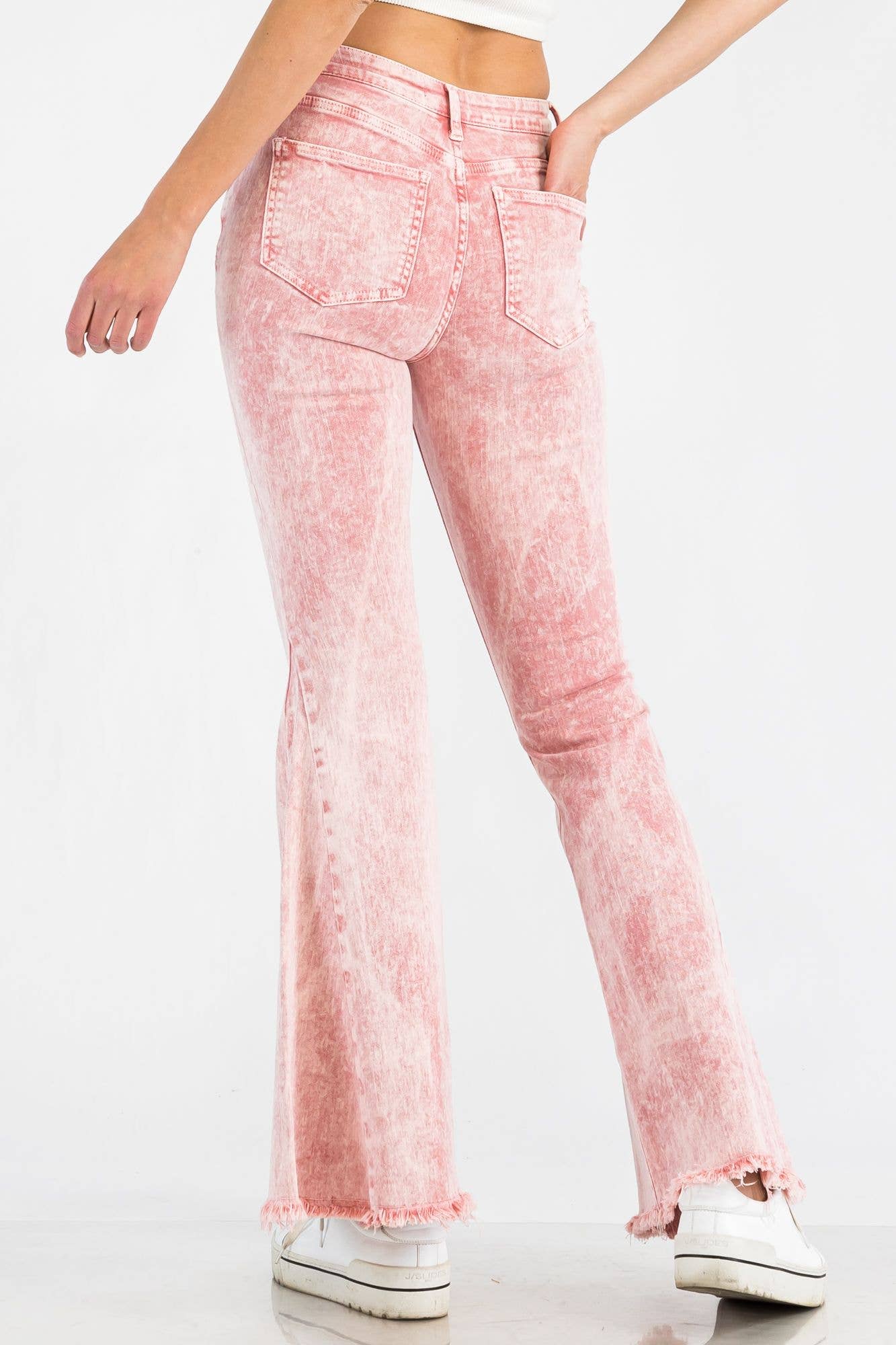 BNS - Wholesale Jeans - Women's - Acid Denim Bell Bottom Pants with Pockets Pink8