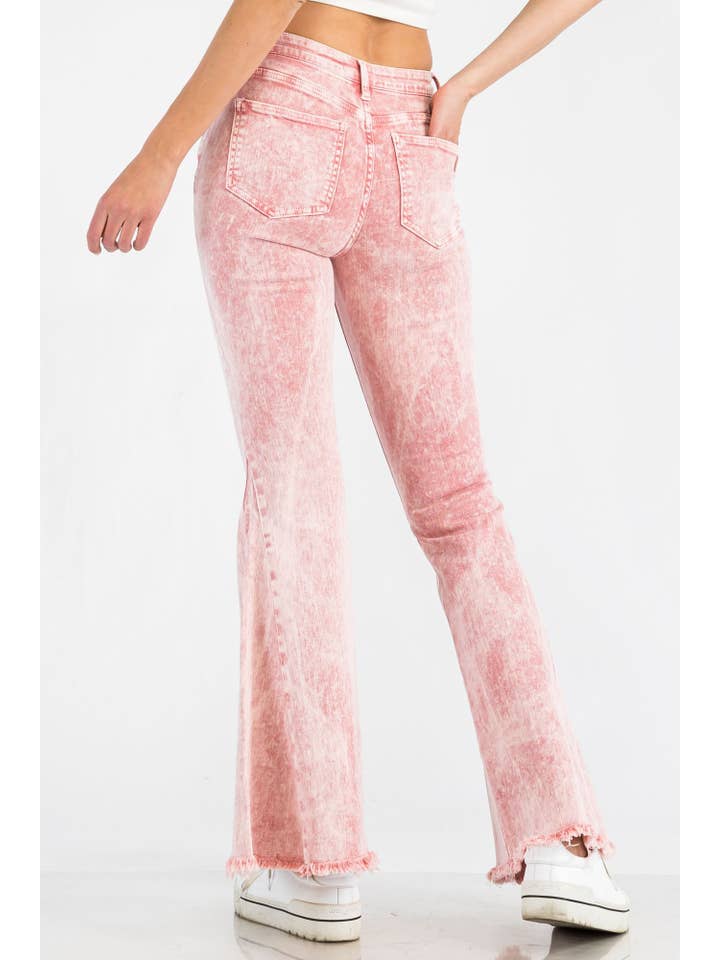 BNS - Wholesale Jeans - Women's - Acid Denim Bell Bottom Pants with Pockets Pink8