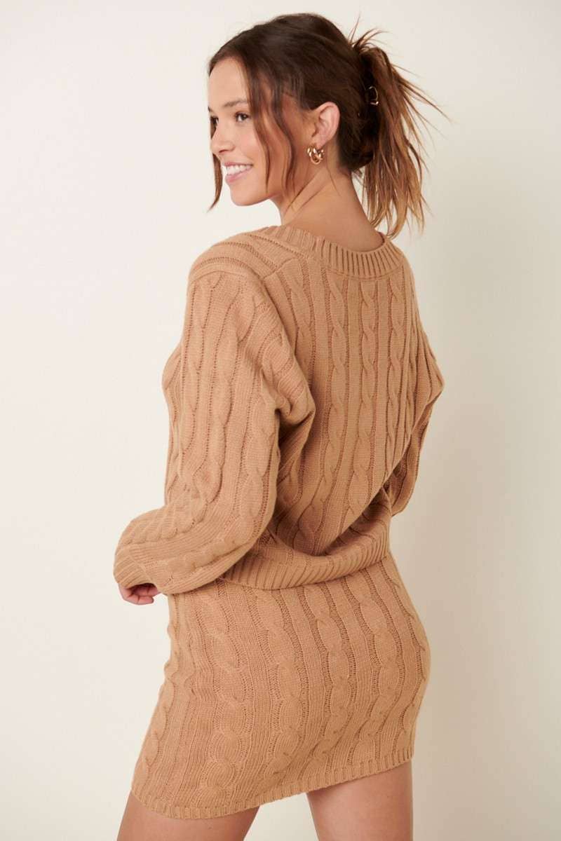 CAMEL SWEETHEAR CABLE SWEATER CARDIGAN for wholesale on Faire2