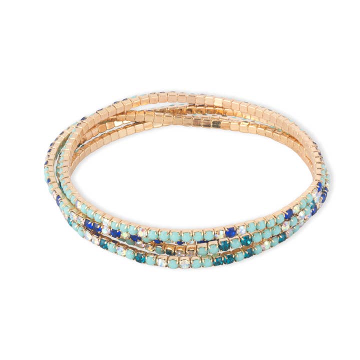 Lumi Gold and Aqua Stretch Tennis Bracelet Set for wholesale by Ashiana London