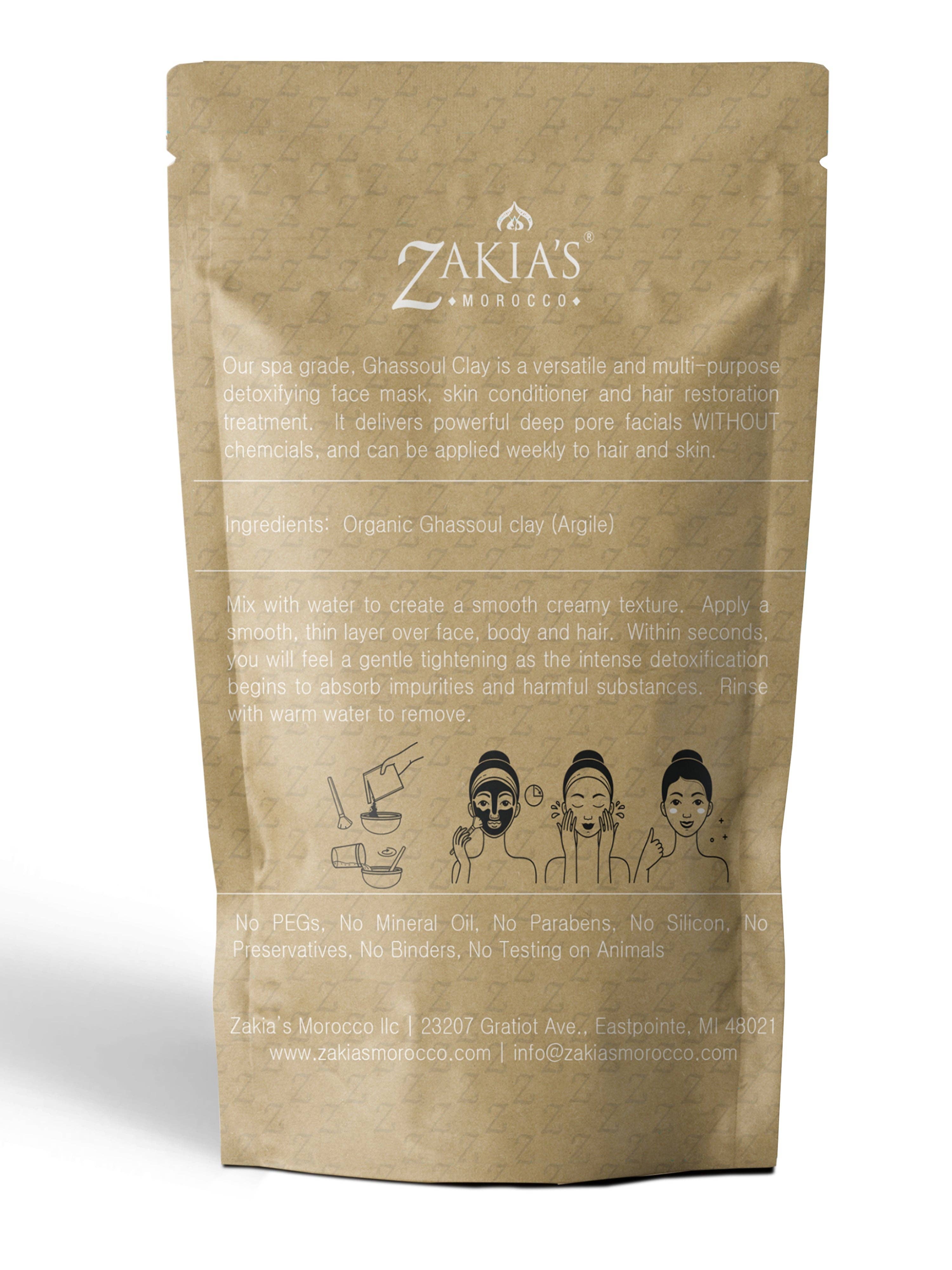 Zakia's Morocco - Vente Masque pour le visage - Masque à l'argile Rhassoul du Maroc - Masque facial naturel et biologique et traitement de soin de la peau - Masque de boue anti-âge pour peau sèche et grasse, acné, eczéma et psoriasis - 8 oz1