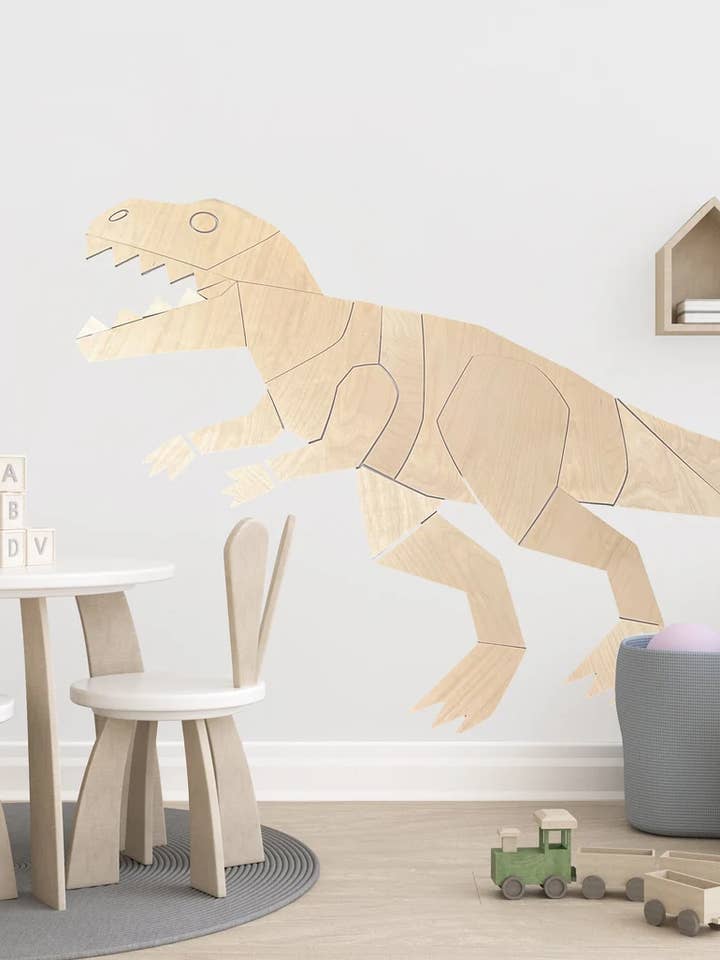 Origami T-Rex Wood Dinosaur Wall Puzzle for wholesale by Dash Ten Works