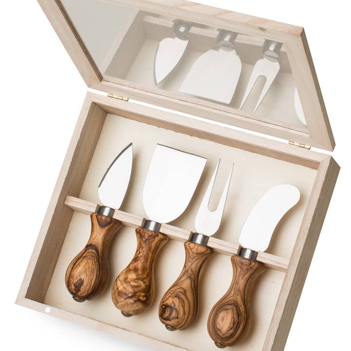 Carré Olive Wood - Wholesale Cheese Spreader - Olive wood Cheese knife set in wooden box1