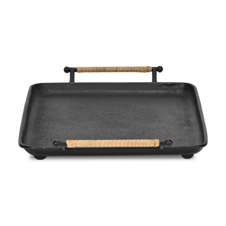 Cheungs Home Decor - Wholesale Decorative Tray - Syla Black Metal Tray with Wicker Wrapped Handles4