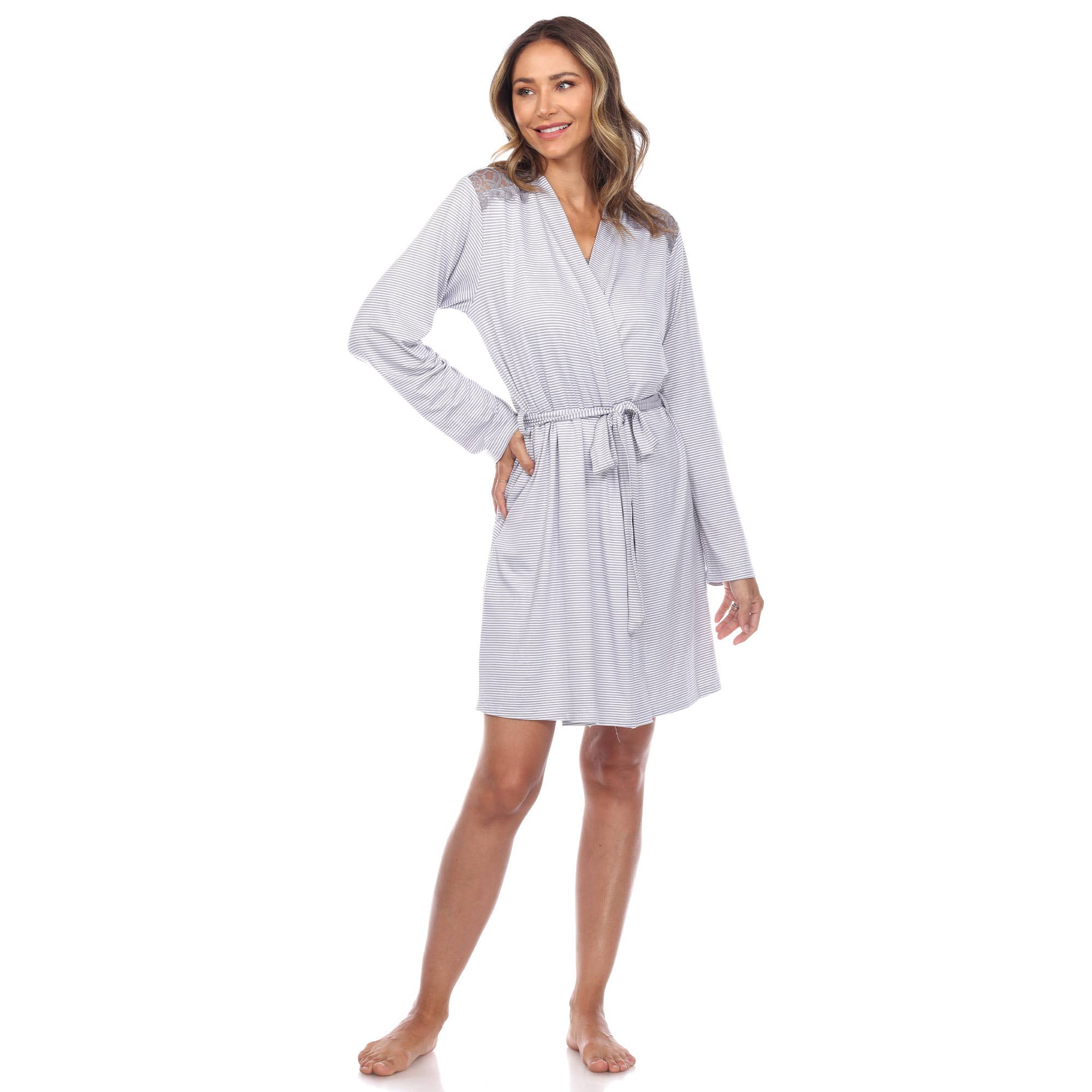 WHITE MARK - Wholesale Sleepwear Set - Women's - Women's 3-Piece Striped Pajama & Robe Set9
