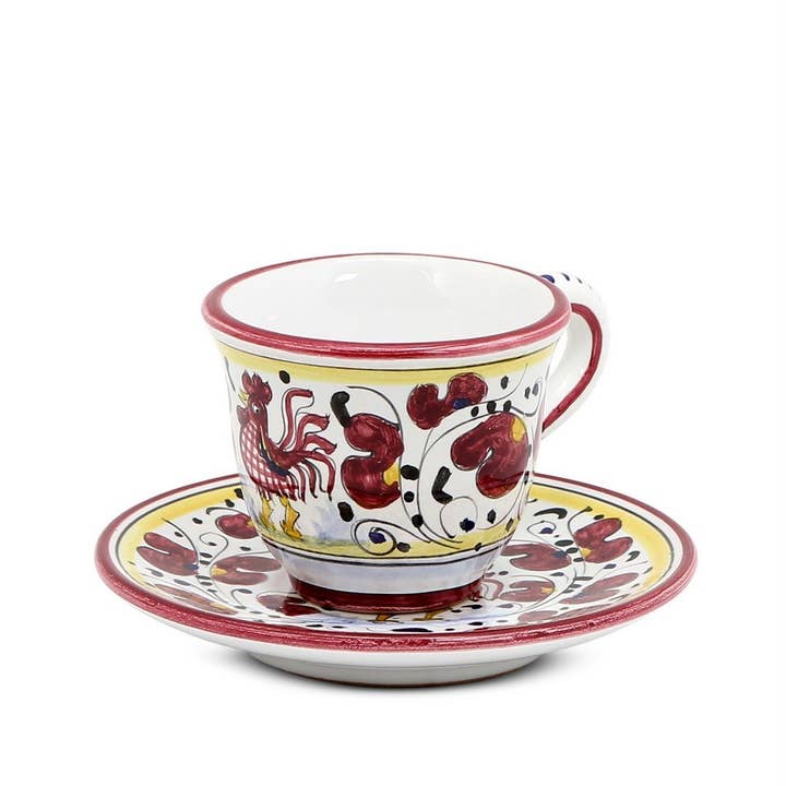 ORVIETO COQ ROUGE : Tasse à expresso et soucoupe pour la vente par Artistica - Deruta of Italy