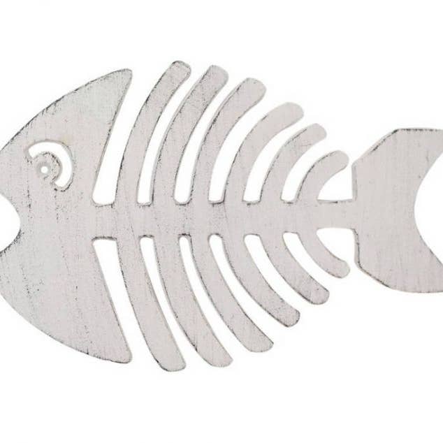 Rustic Whitewashed Cast Iron Fish Bone Trivet 11" for wholesale by Hampton Nautical