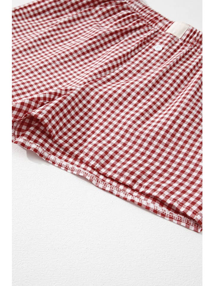 Red Plaid Gingham Printed High Waist Shorts (Prepack) for wholesale on Faire8