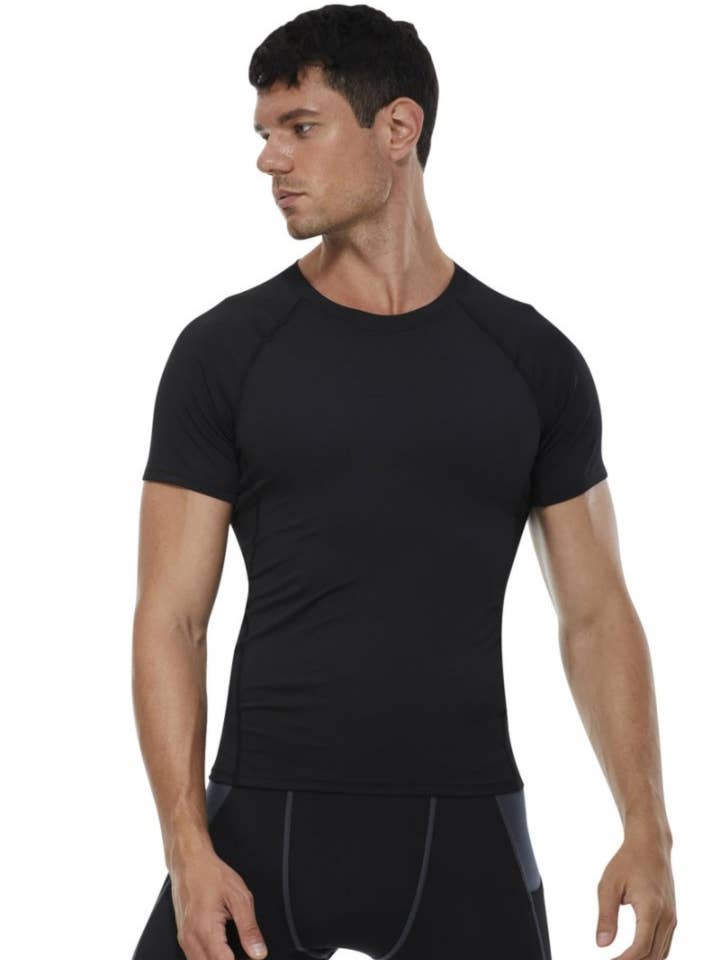Active by Anna-Kaci - Wholesale Athletic Top - Men's - Compression Short Sleeve T-Shirt in Stretch Heather Fabric