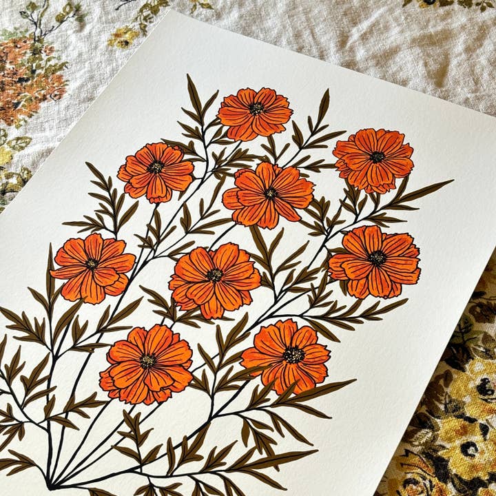 Needlebone, LLC – wholesale Art print – Golden Summer Cosmos - 14x11 Print