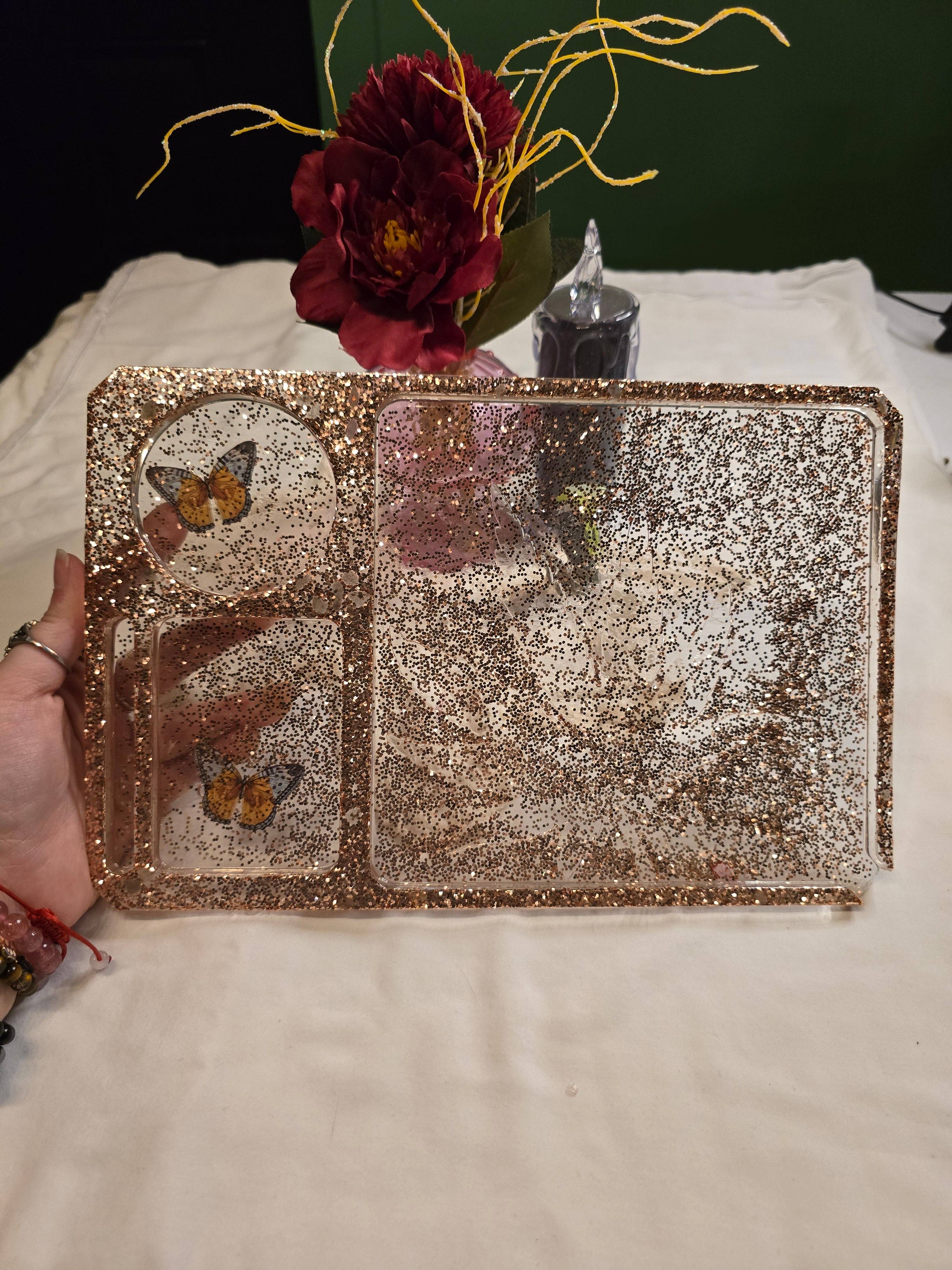 Chaotic Crystal Chick Co. - Wholesale Decorative Tray - Resin Rolling Tray with Crystal Chips Inside0
