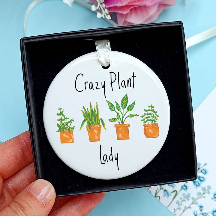Crazy Plant Lady Ceramic Hanging Decoration for wholesale by Laura Stanley Designs