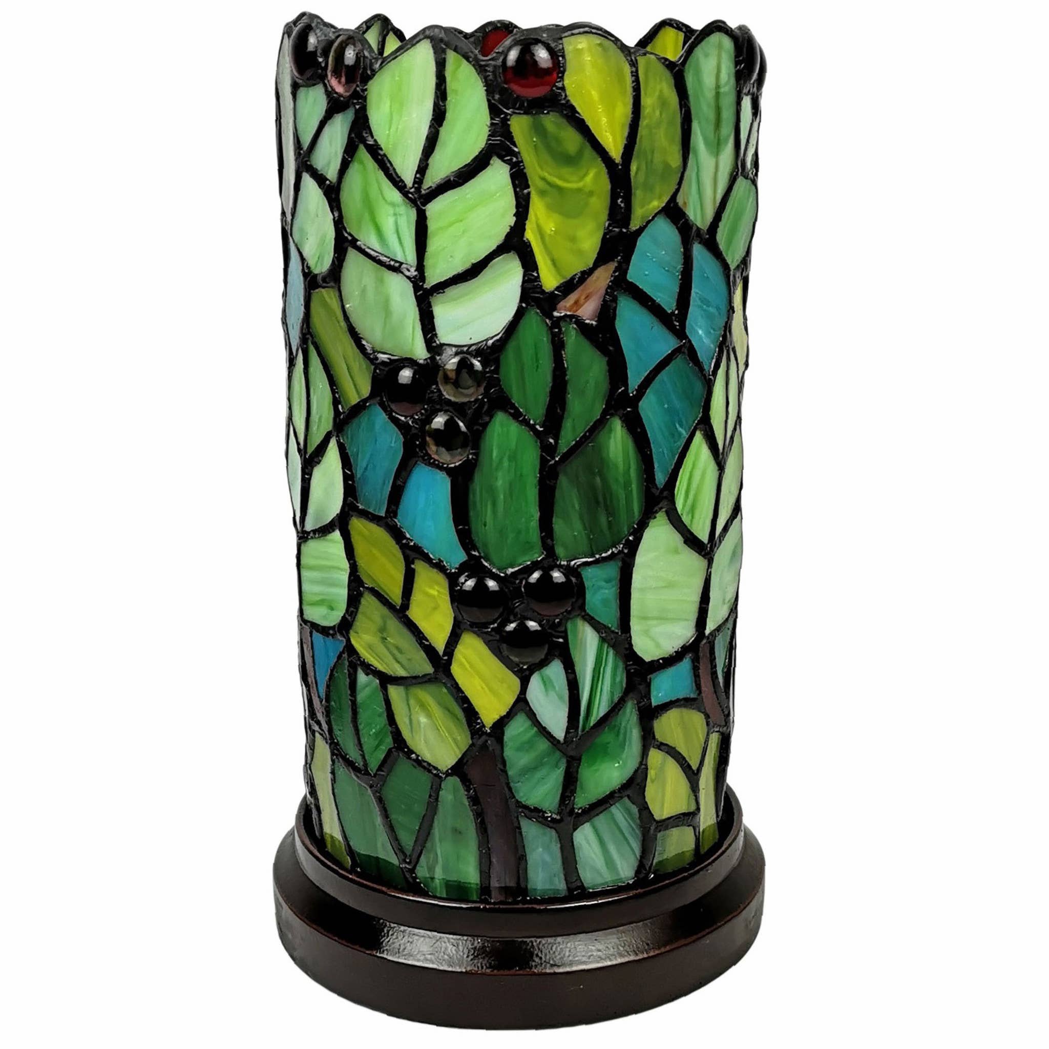 HomeRoots - Wholesale Accent/Desk Lamp - 11" Green And Red Leaves And Berries Stained Glass Lamp2