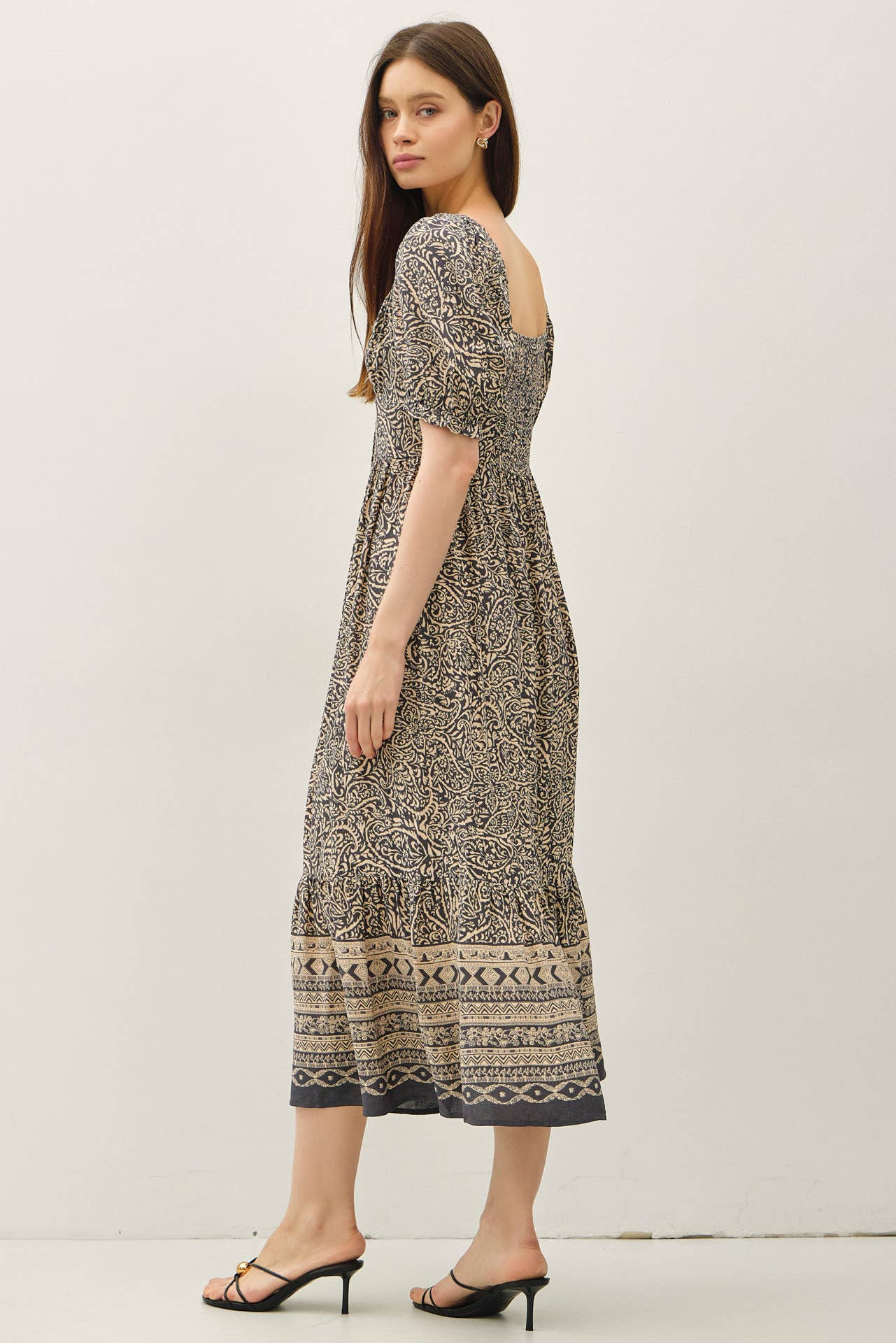 Be Cool - Vente Robe – femme - ROBE MIDI À MANCHES BOUFFANTES AVEC IMPRIMÉ BORDURE CACHEMIRE8