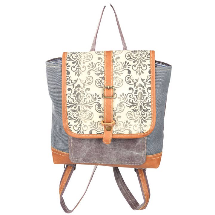 Mixed Fabric Canvas Print Backpack for wholesale by Clea Ray Canvas Bags & Clothing