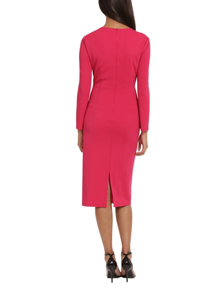BRIGHT ROSE Donna Morgan Long Sleeve Ruched Sheath Dress for wholesale on Faire1