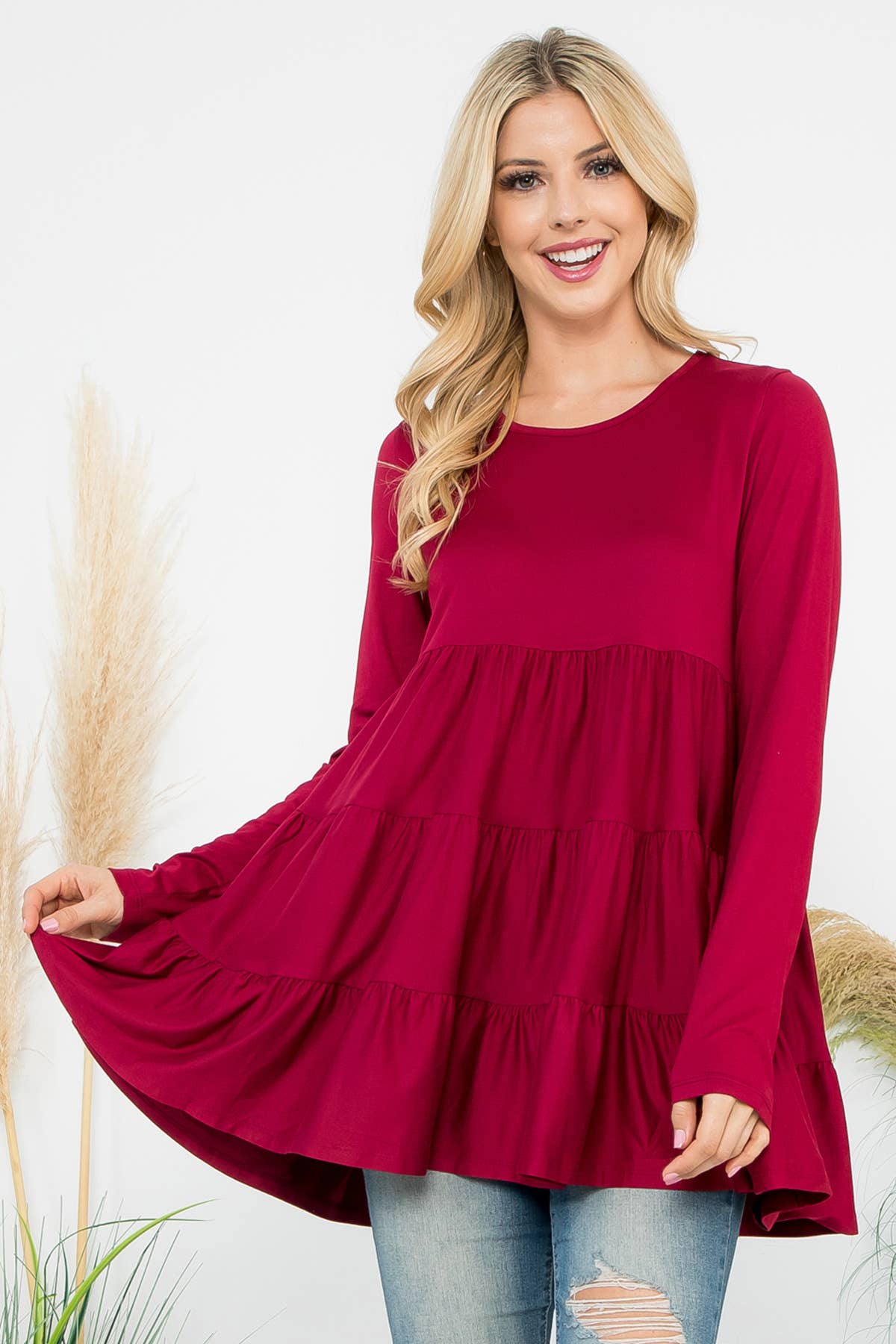 You & Me - Wholesale Tuniek - Dames - YMT20005V-STEVIGE GELAAGDE TOP MET LANGE MOUWEN25