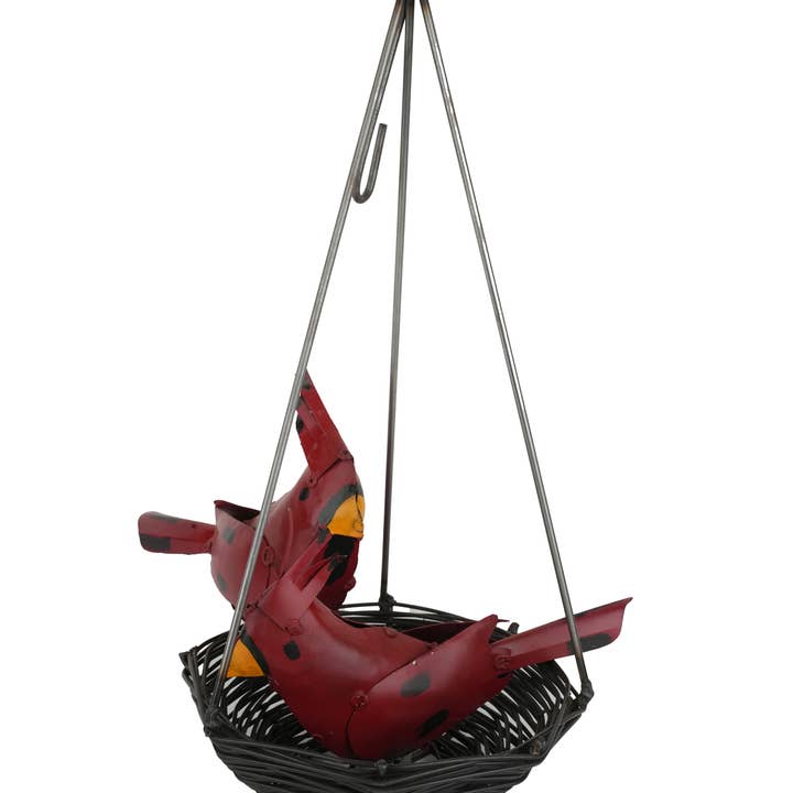 Hanging Metal Red Cardinal in Nest-Yard-Garden Art-NEW for wholesale by My Amigos Imports
