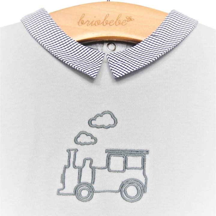 Ulisse Jumpsuit Glacier Grey with Grey Gingham Collar for wholesale by briobebe. inc