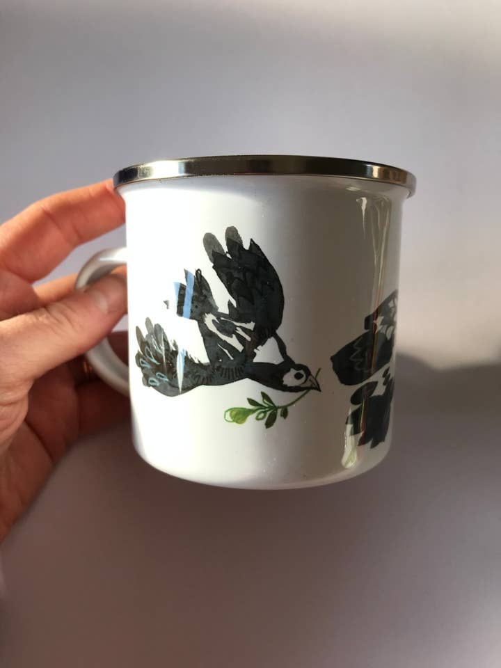 Doves Enamel Mug for wholesale by Esther Kent Design