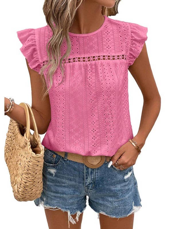 Summer Lace Ruffle Sleeve Top for Women - Casual and Stylish for wholesale by Suhkasana