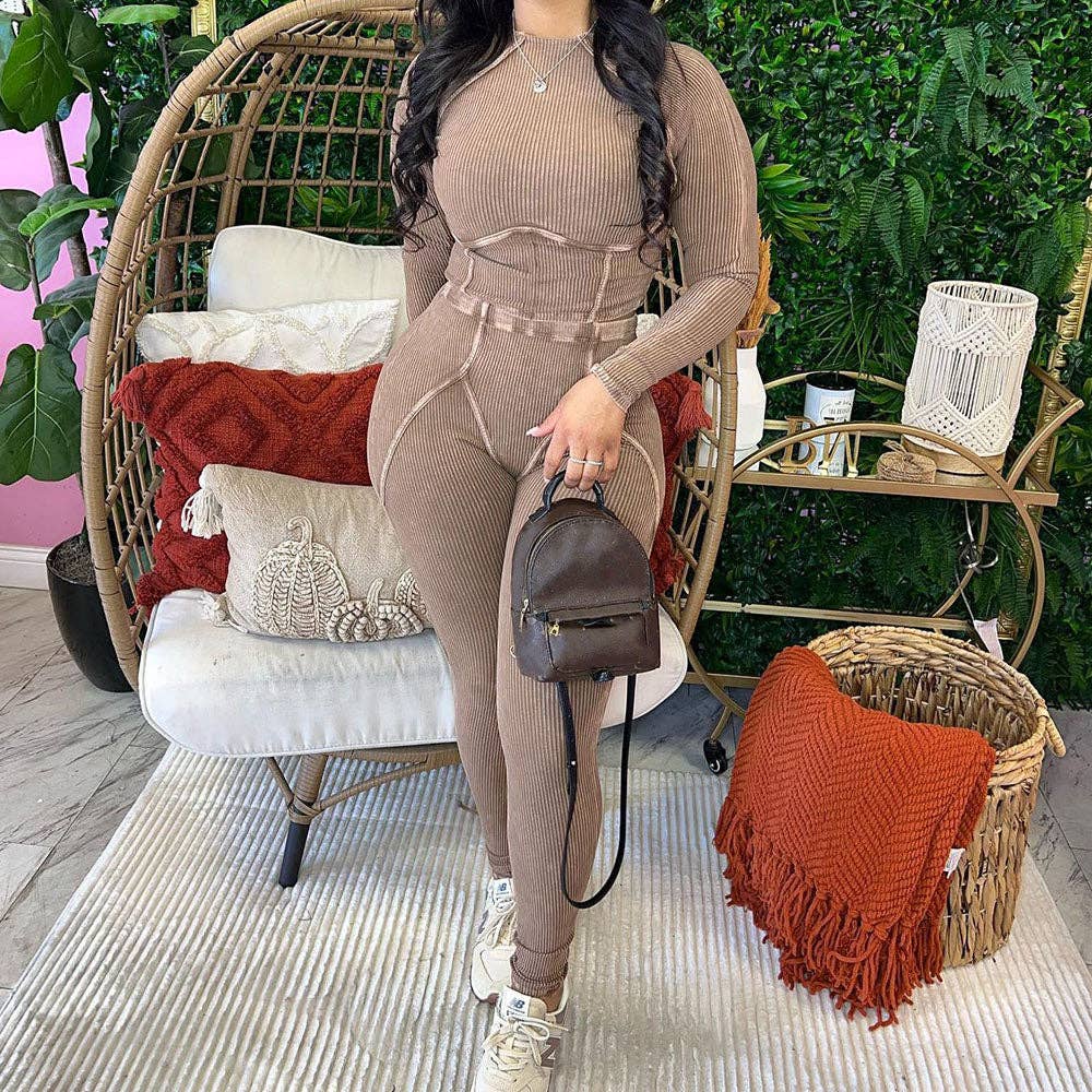 MB Fashion Wholesale - Vente Ensemble haut et pantalon (PAS d'intérieur) - Femme - Haut court côtelé et leggings taille haute de haute qualité MB FASHION 4043LY4