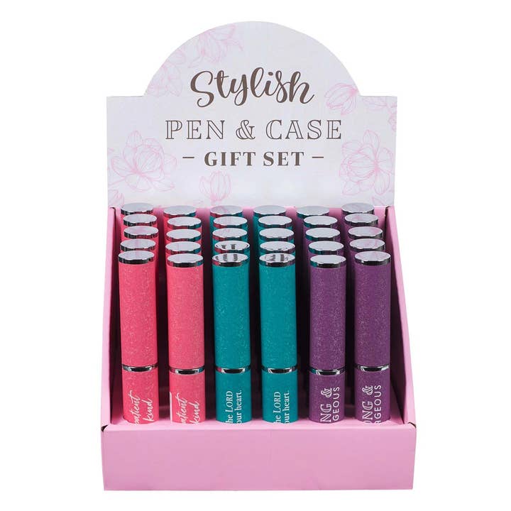 Stylish Pen & Case 30pc Pre-Packed Cardboard Merchandiser for wholesale by Christian Art Gifts