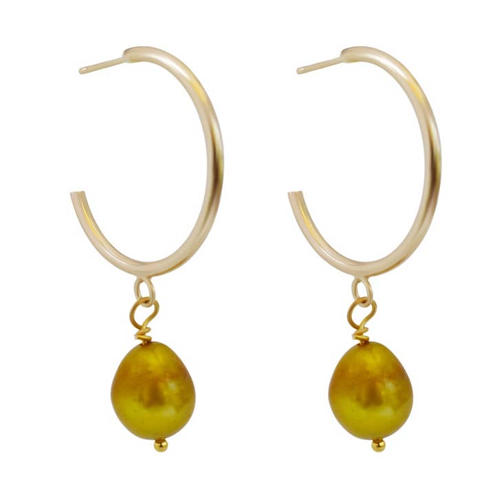 Gold freshwater pearl hoop earrings | by Ifemi Jewels for wholesale by Ifemi Jewels