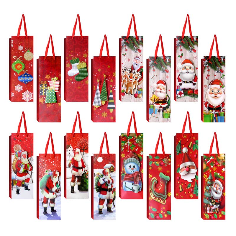Deluxe Import Trading - Wholesale Cadeautasje voor wijn - Kerst 3D Wijnfleszakken met 4 stijlen en glitter0