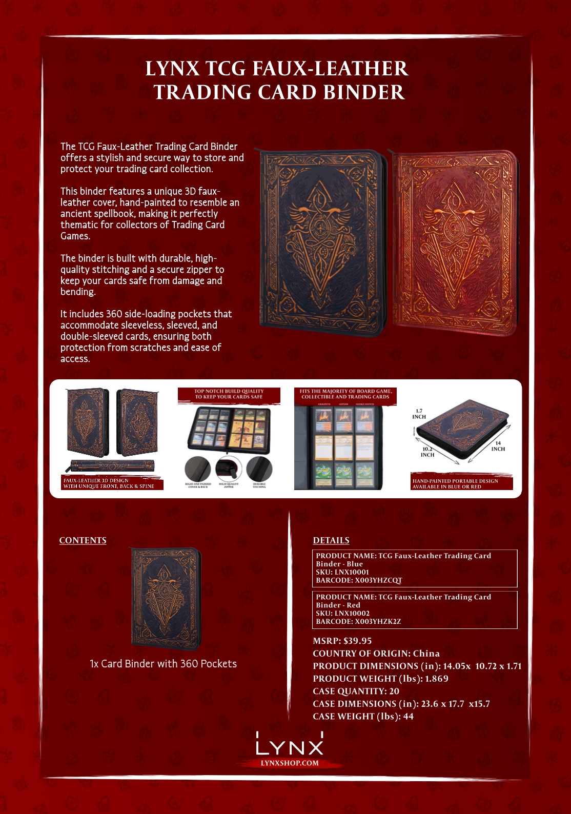 QMDirect - Wholesale Card Game - TCG Faux-Leather Trading Card Binder - Red6