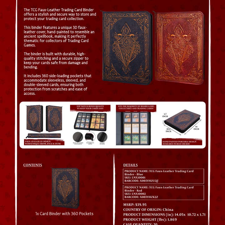 QMDirect - Wholesale Card Game - TCG Faux-Leather Trading Card Binder - Blue6