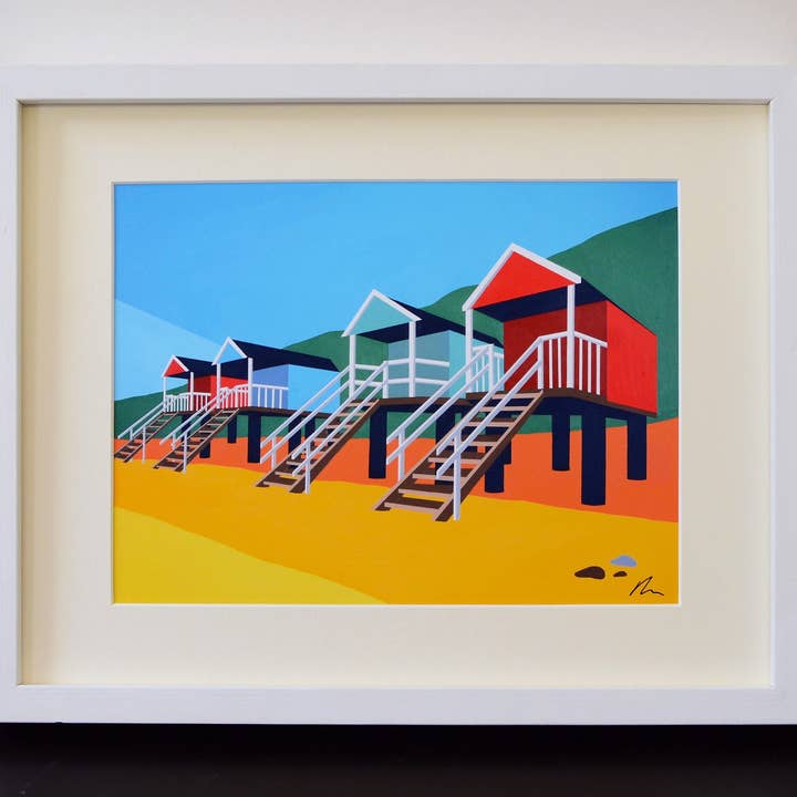 BEACH HUT Mounted Print for wholesale by Rebecca Pymar