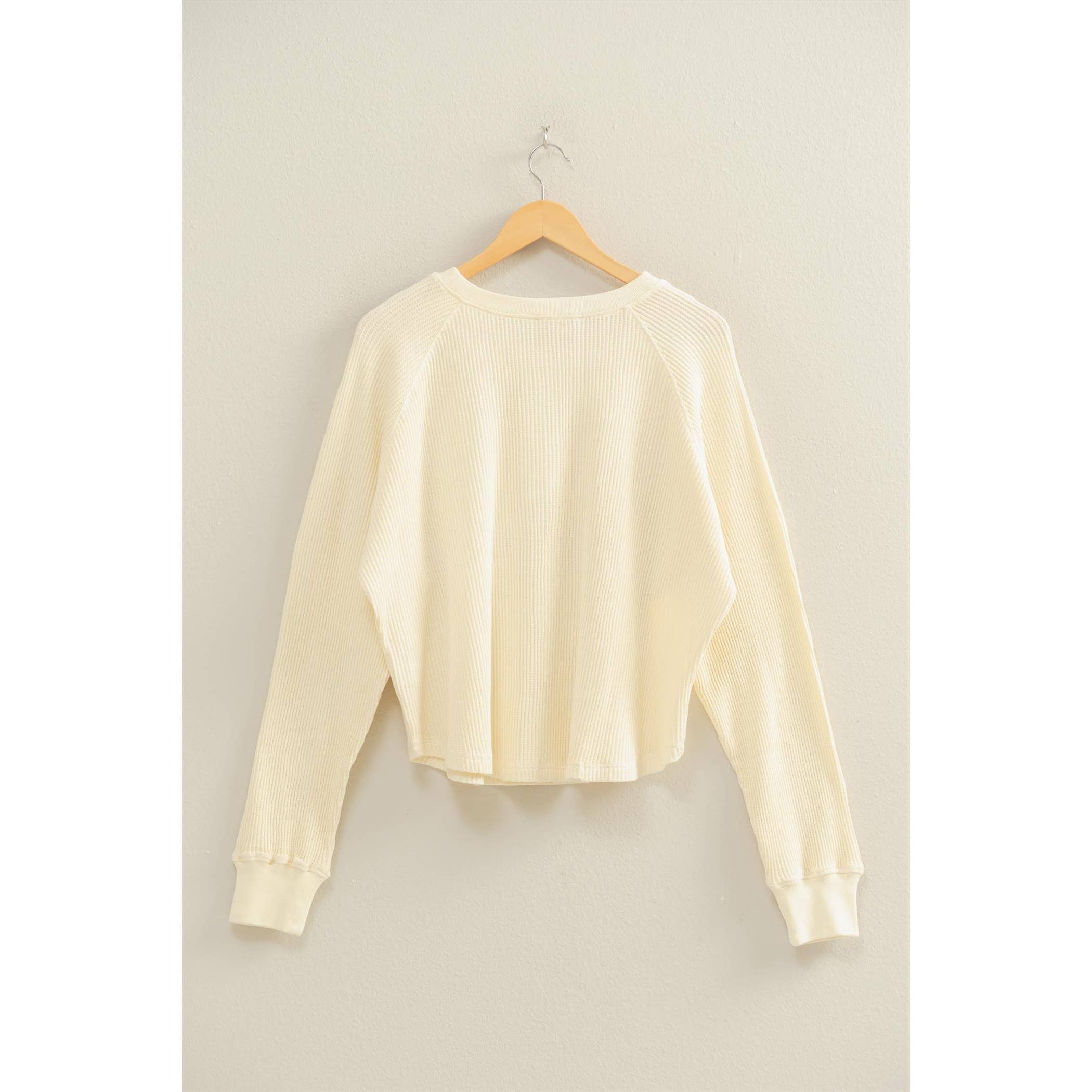 Double Zero - Wholesale Sweatshirt - Women's - Mineral Washed Henley Waffle Raglan Sleeve Top4