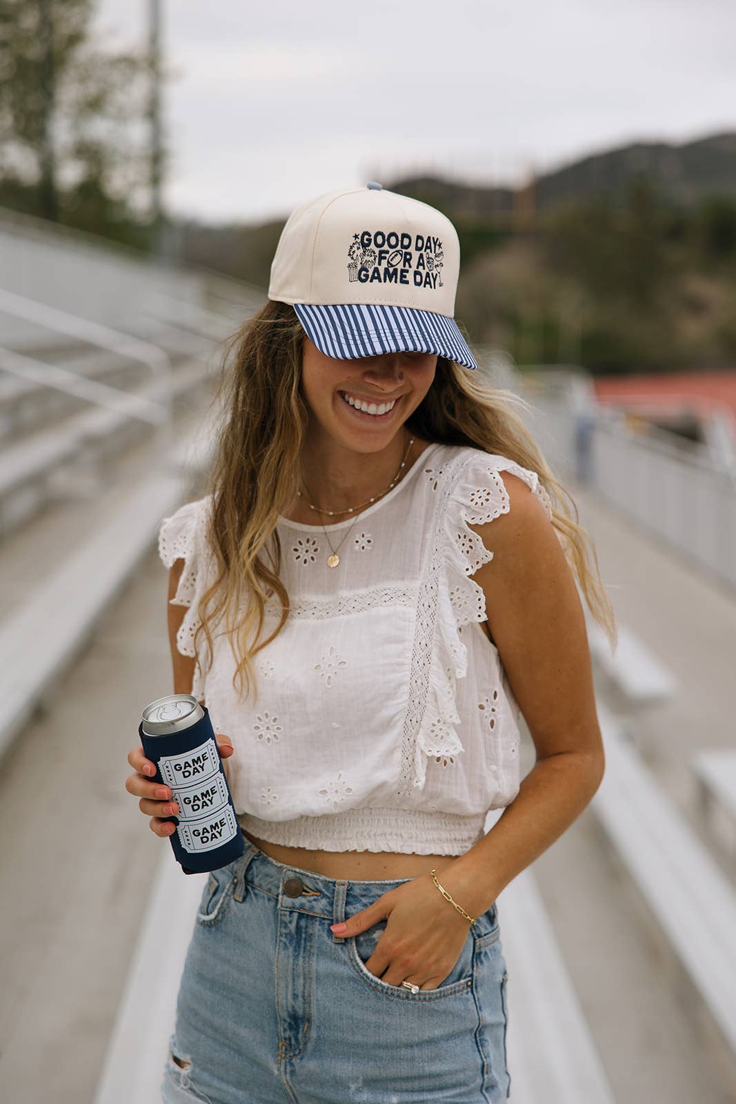 Ruby Moon - Wholesale Baseball Cap - Women's - Good Day For A Game Day- Striped Bill Hat Game Day Hat5