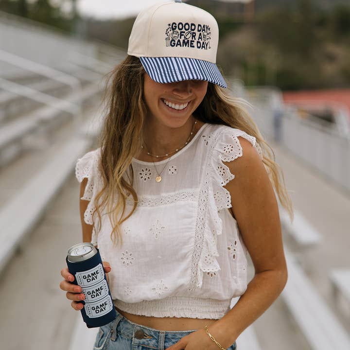 Ruby Moon - Wholesale Baseball Cap - Women's - Good Day For A Game Day- Striped Bill Hat Game Day Hat5