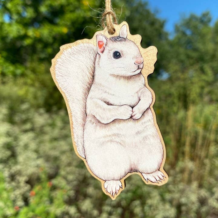 Allison Stoiser Art - Wholesale Ornament - White Squirrel Wood Print Christmas Ornament0