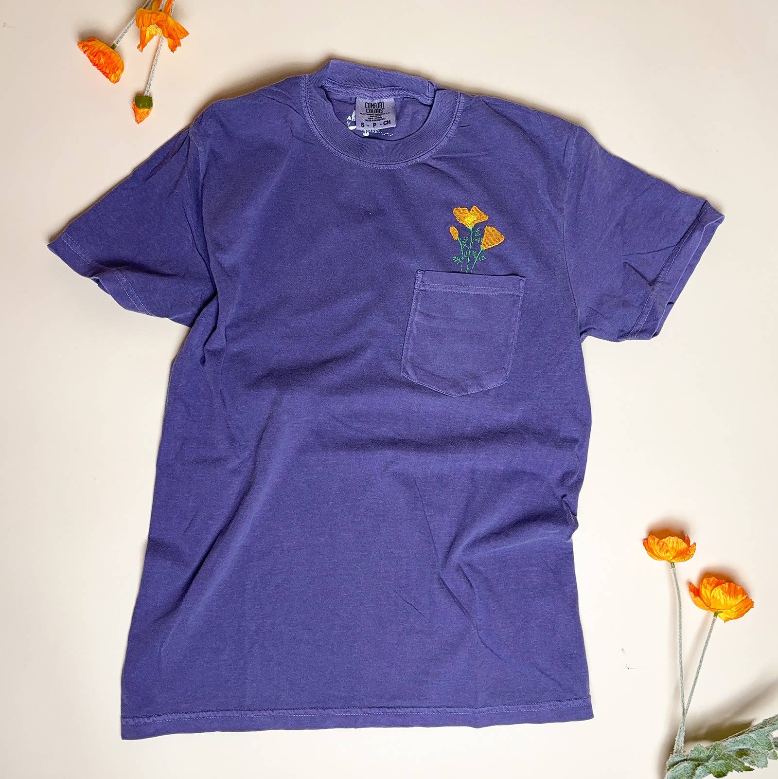 Animal Instincts - Wholesale T-Shirt - Unisex - California Poppy Embroidered Unisex Cotton Pocket Tee1