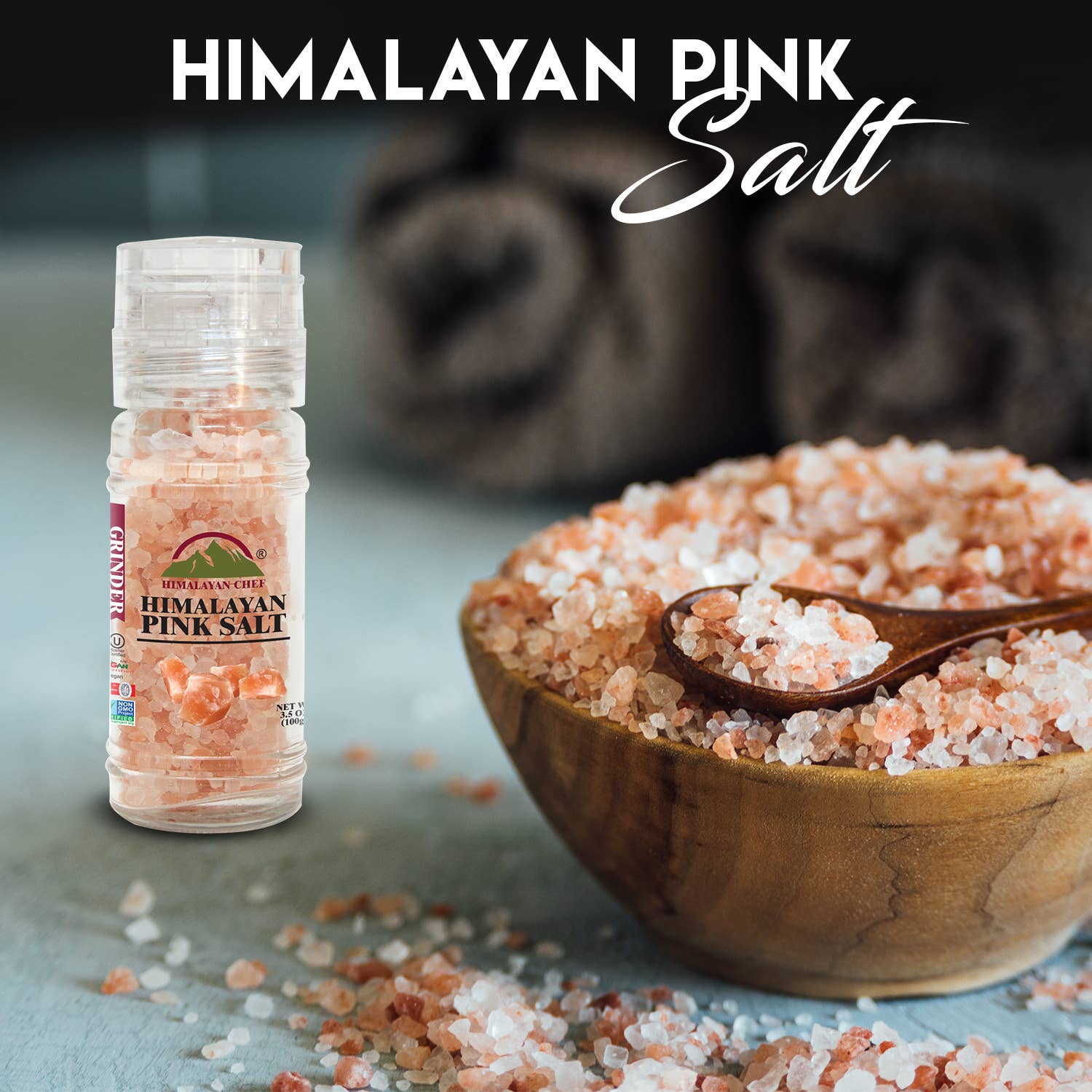 WBM LLC – wholesale Salt & pepper shaker set – Himalayan Chef Pink Salt Grinder, Small Glass Grinder, 4.2oz2