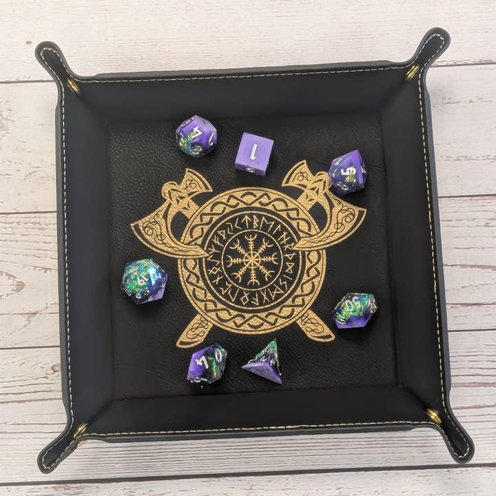 Gilded Valor Dice Tray - Vegan Leather DnD Dice Rolling Tray for wholesale by EBONWOOD