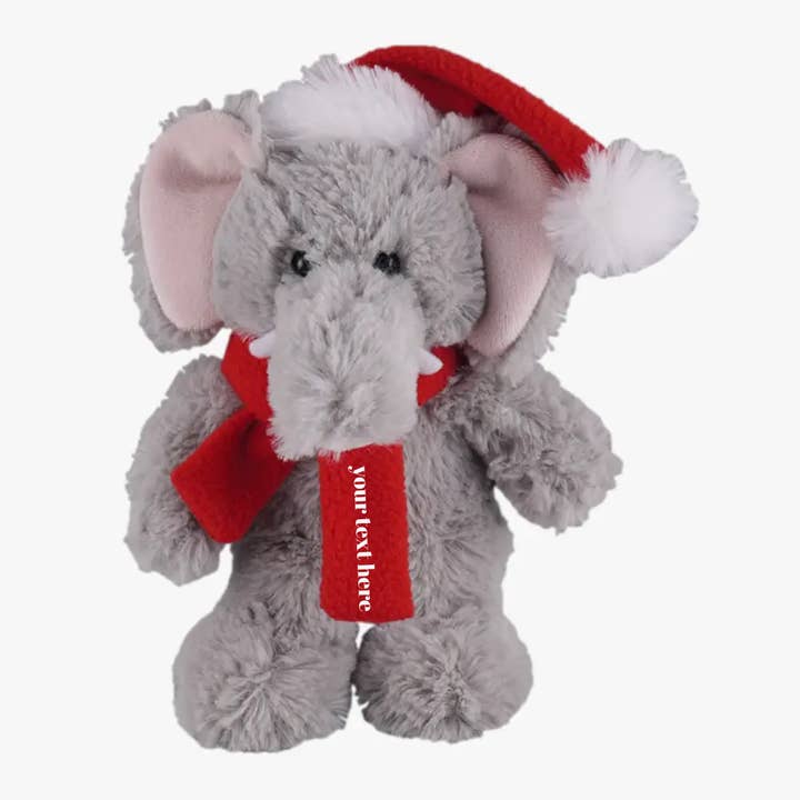 Elefante de Peluche Navideño de 8″ con Bufanda Personalizada | Peluche Festivo para venta al por mayor de Plushland