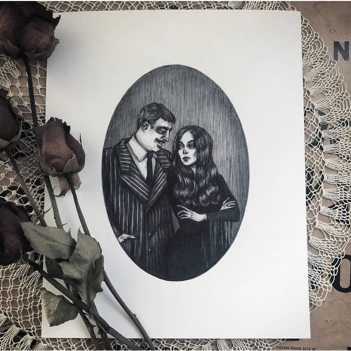 Caitlin McCarthy Art - Wholesale Art Print - Cara Mia Fine Art Print - Addams Family - Gomez & Morticia