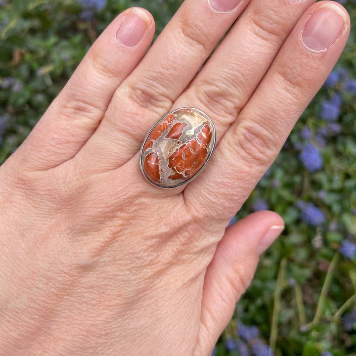 Anel ajustável de pedra oval de jaspe breccique natural por atacado de Boutique Bohème