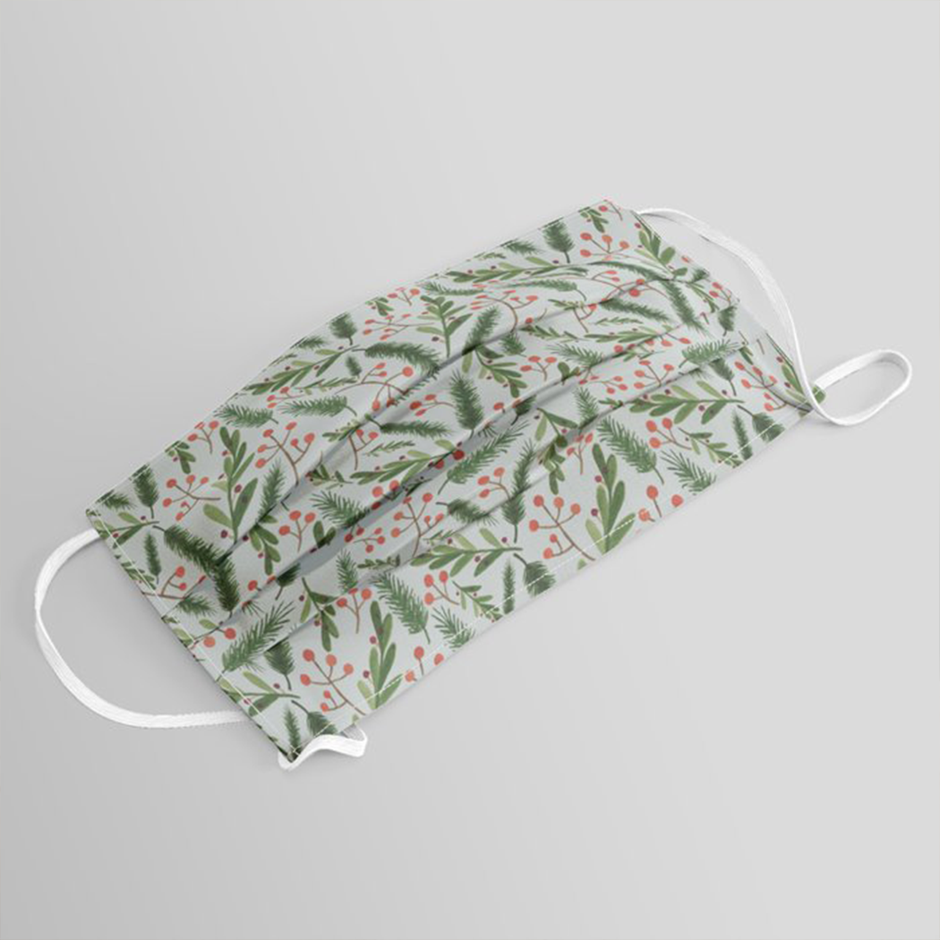 Lauren Ullrich Art - Wholesale Protective Face Mask/Shield - Christmas Branch Face Mask0