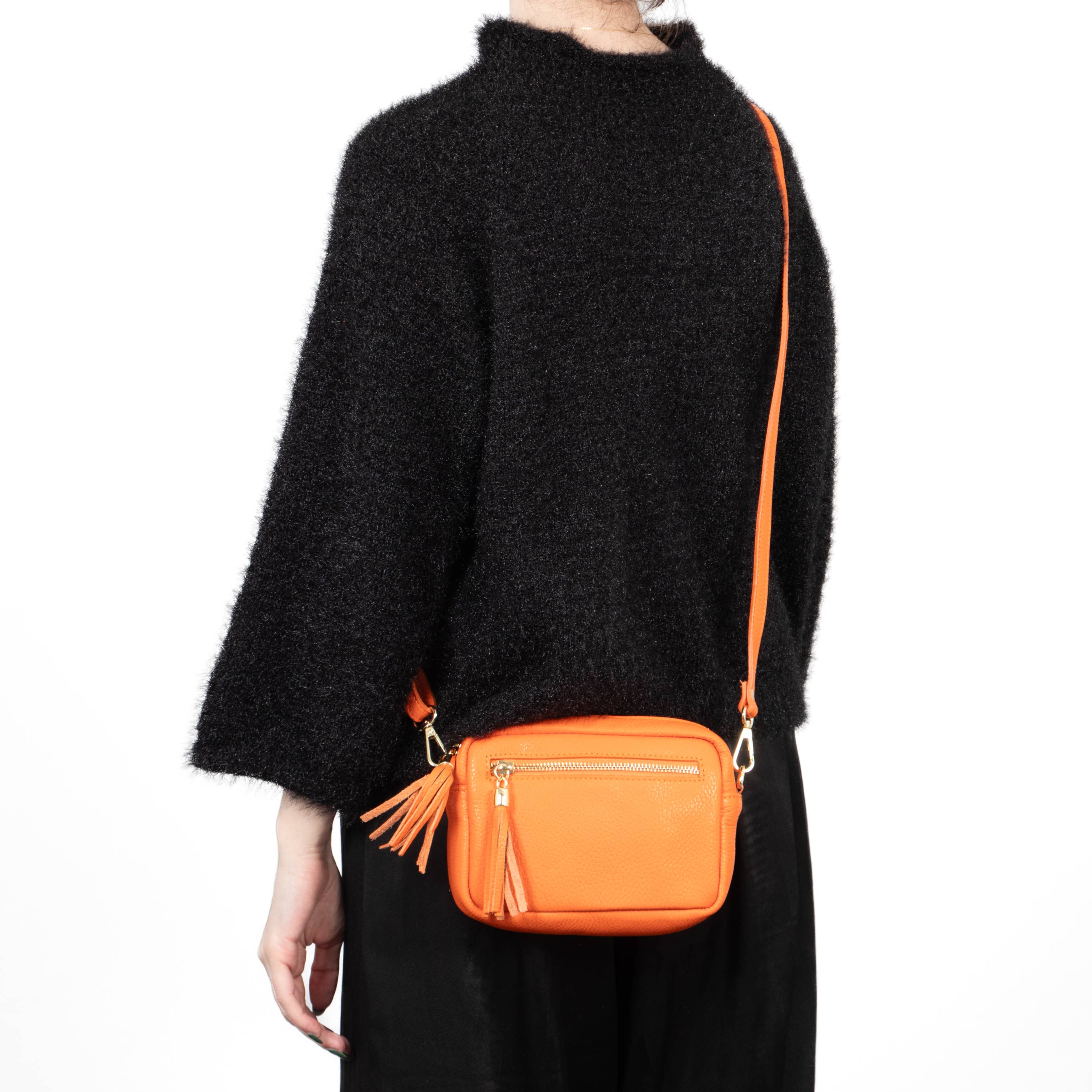 Sarta Pelle - Vente Sac à bandoulière – femme - Petit sac bandoulière en cuir italien Fleur - Orange, grainé1