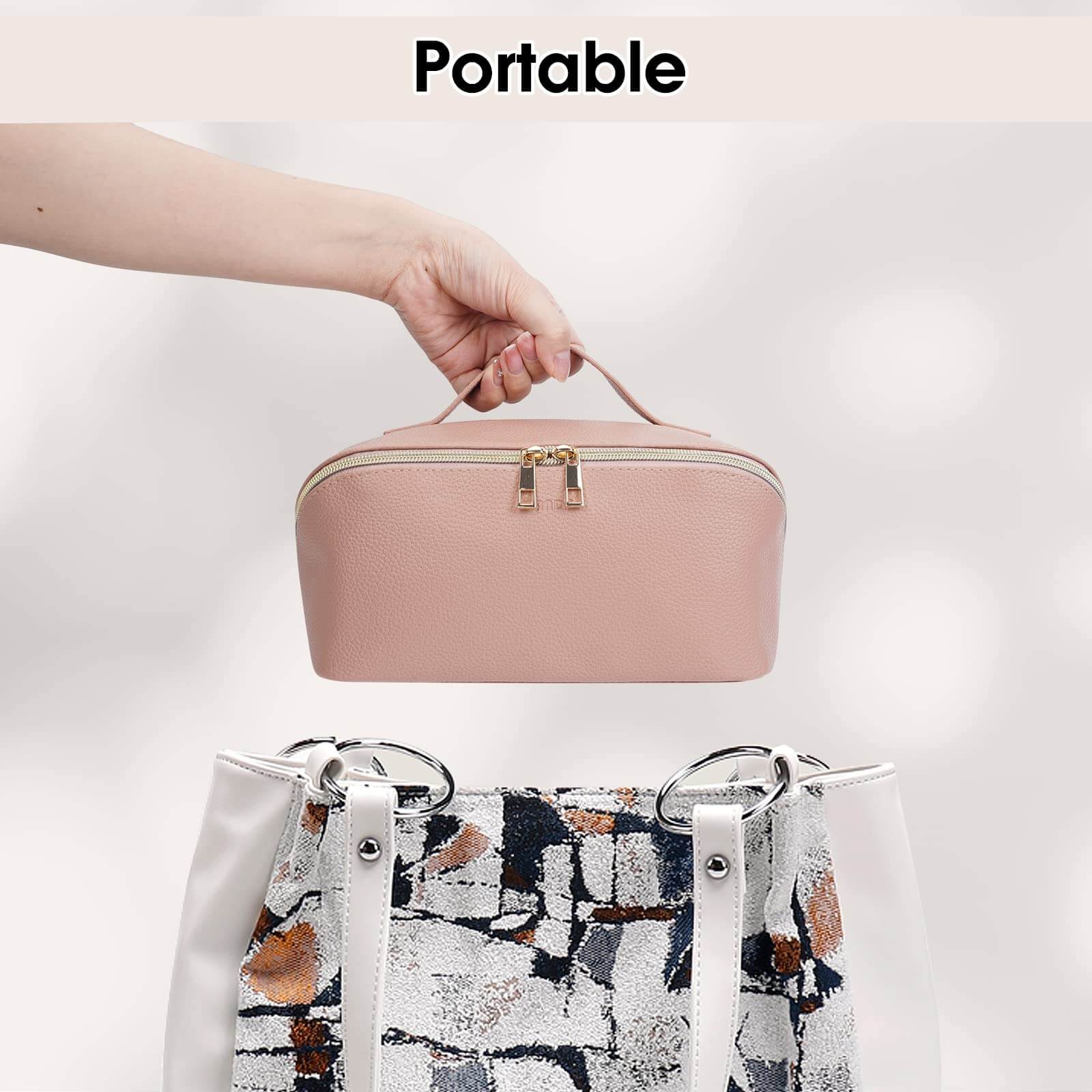 wandf - Venta al por mayor Bolsa para maquillaje - Bolsa de maquillaje de cuero vegano plana abierta, bolsa cosmética con cremallera11