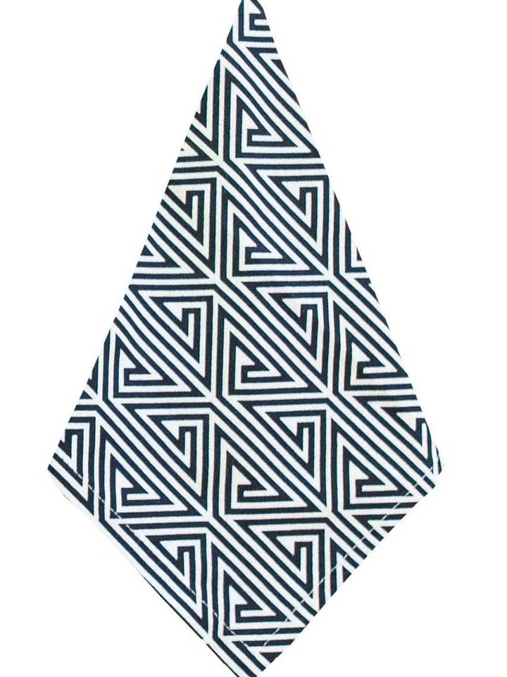 greek key licorice black printed cloth dinner napkins for wholesale by Hen House Linens