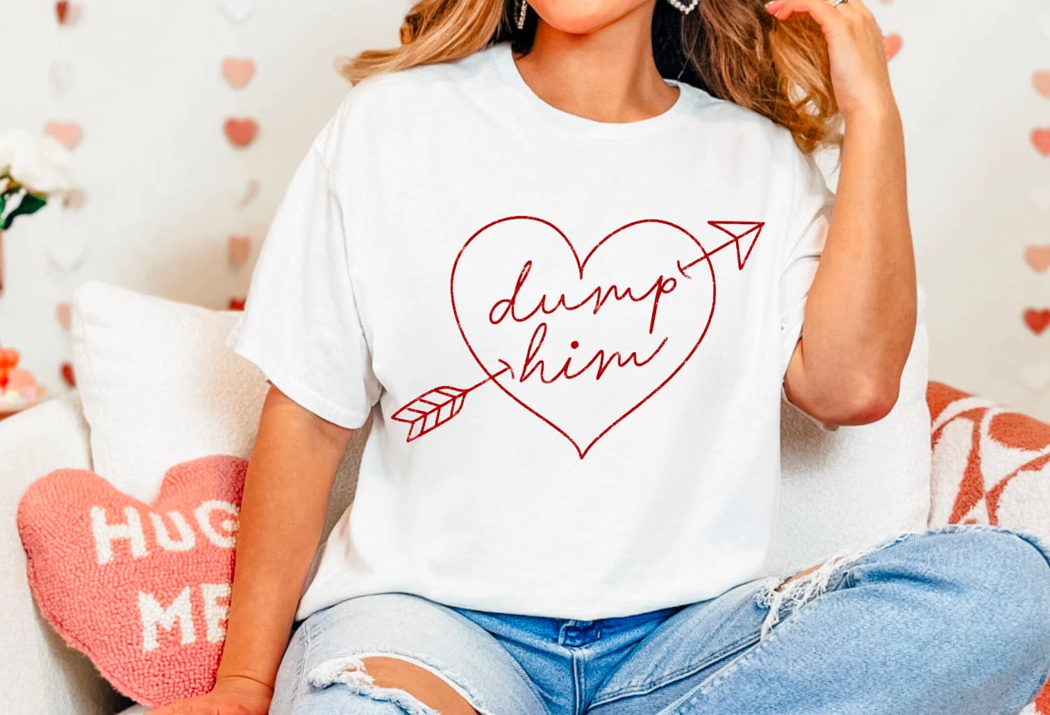 Gia Gifts Boutique - Vente T-shirt à imprimés – femme - T-shirt graphique Dump Him Arrow Heart pour la Saint-Valentin