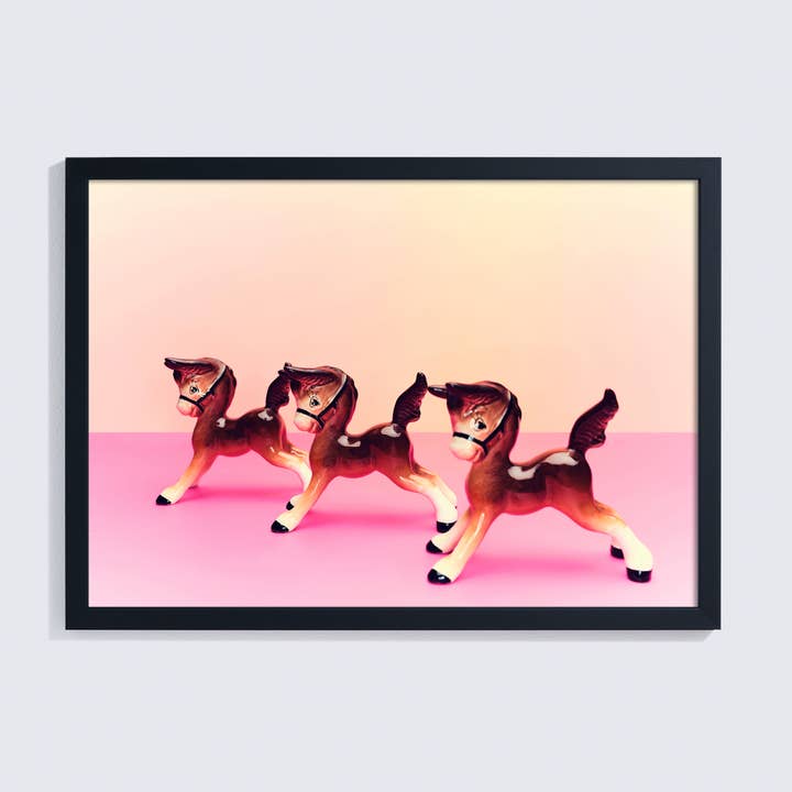 Foaling Around Cute Horses Pink Giclée Photo Print for wholesale by Ornament Art