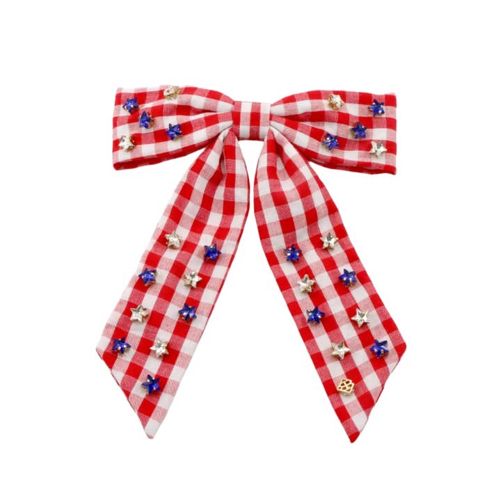 Barrette nœud vichy rouge avec étoiles pour la vente par Brianna Cannon