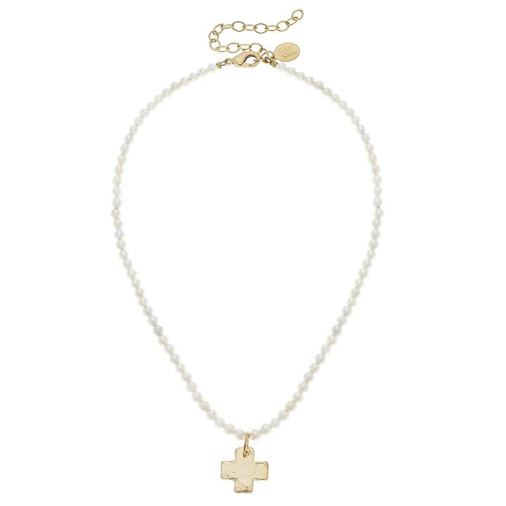 Susan Shaw - Wholesale Pendant/Charm Necklace - Gold Cross on Freshwater Pearl Necklace